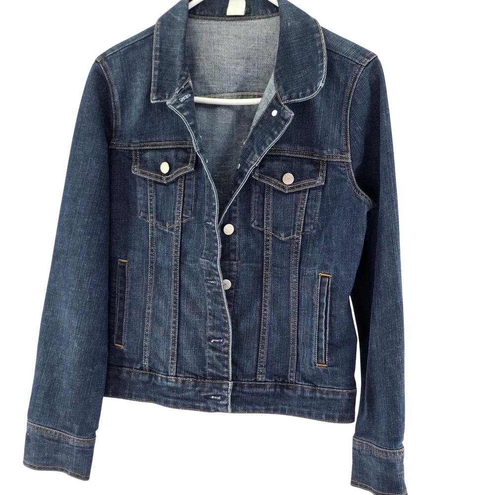 J.Crew Denim Trucker Jacket Womens Medium Dark Wash Blue 61481 Classic‎ Stretch